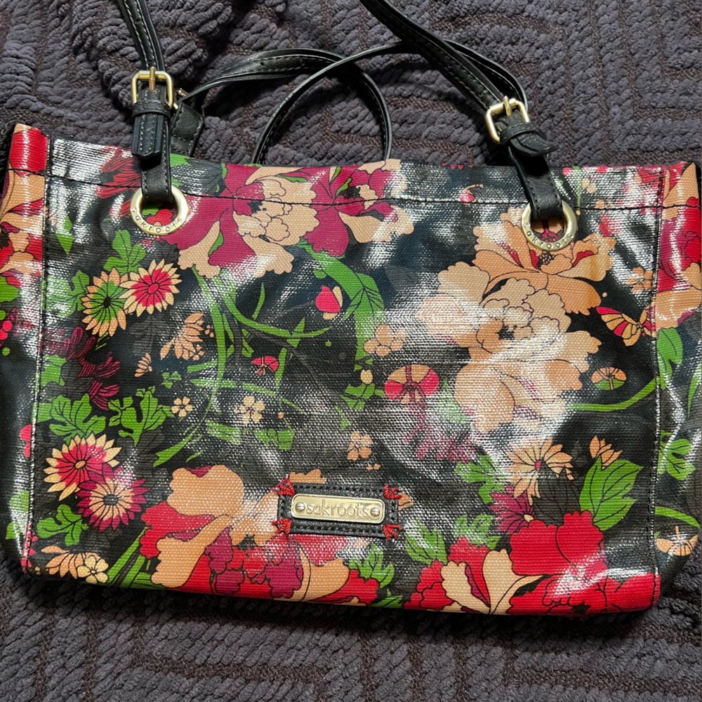 Sam Roots Black Flower Power tote purse has matching wallet in other listing